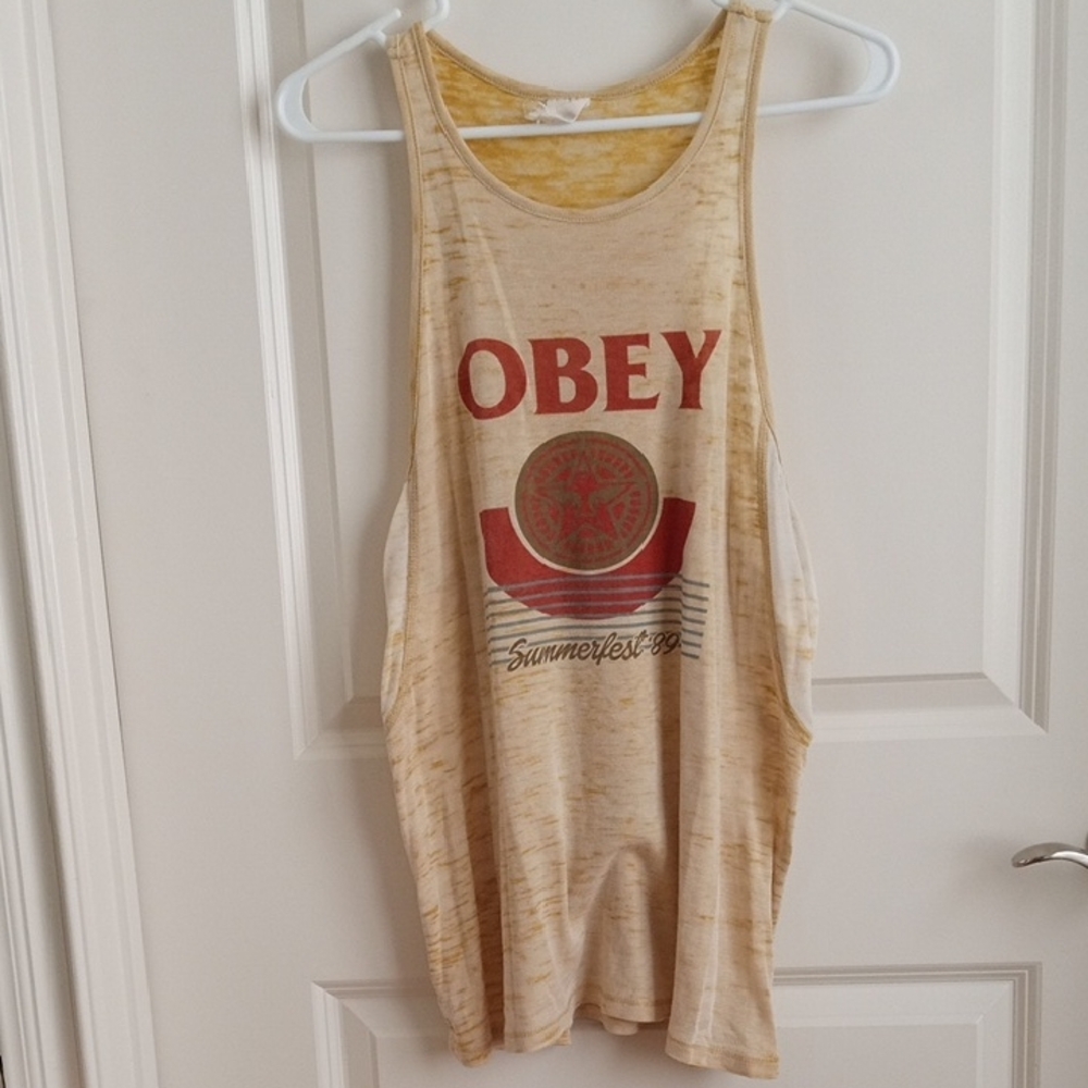 Obey Summerfest '89 Cream Muscle Tee with Red Graphic